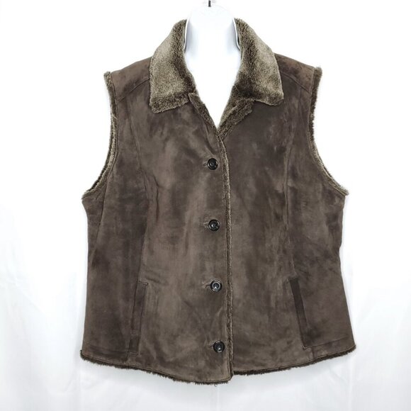 Eddie Bauer Seattle Suede Vest XXL Brown Faux Fur Lined Boho Western Ranch - Picture 1 of 5